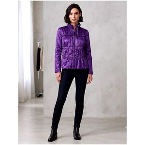 Laura Ashley Purple Snakeskin Ruffle Zip Front Jacket Size PM